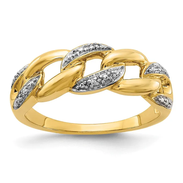 Goldiacom Rings 14K Yellow Gold Rhodium Real Diamond Ring