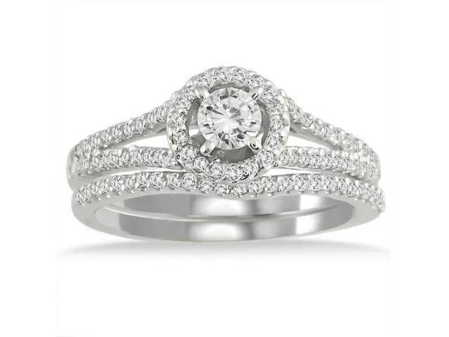 Goldiacom Rings 34 CT Halo Diamond Bridal Engagement Ring Set in 10K YELLOW WHITE OR ROSE GOLD