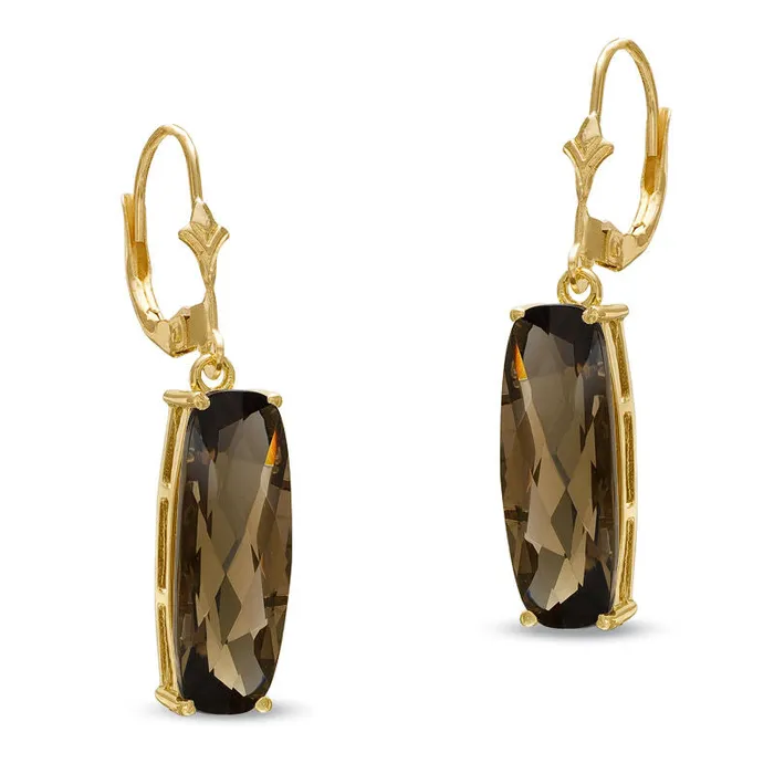 Goldia CushionCut LabCreated Smoky Quartz Bar Drop Earrings in 10K Gold Earrings Goldia CushionCut LabCreated Smoky Quartz Bar Drop Earrings in 10K Gold Earrings