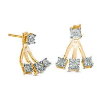 Goldia Earrings 01 CT TW Diamond Fan FrontBack Earrings in Sterling Silver and 14K Gold Plate Goldia Earrings 01 CT TW Diamond Fan FrontBack Earrings in Sterling Silver and 14K Gold Plate
