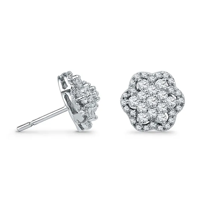 Goldia Earrings 075 CT TW Diamond Flower Cluster Stud Earrings in 10K White Gold Goldia Earrings 075 CT TW Diamond Flower Cluster Stud Earrings in 10K White Gold