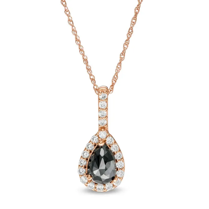 Goldia Earrings 075 CT TW Enhanced Black and White PearShaped Natural Diamond Frame Drop Pendant in 14K Rose Gold Goldia Earrings 075 CT TW Enhanced Black and White PearShaped Natural Diamond Frame Drop Pendant in 14K Rose Gold