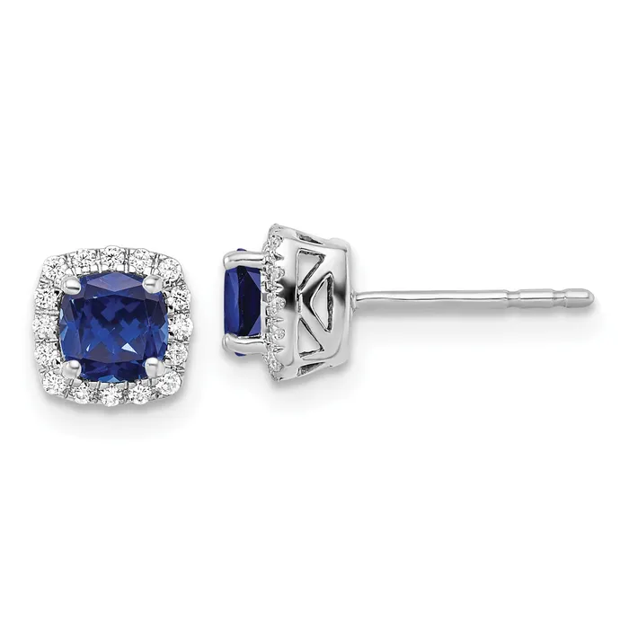 Goldia Earrings 10k White Gold 110 Ct Lab Grown Diamond VSSI G and Created Sapphire Square Halo Post Earrings Goldia Earrings 10k White Gold 110 Ct Lab Grown Diamond VSSI G and Created Sapphire Square Halo Post Earrings