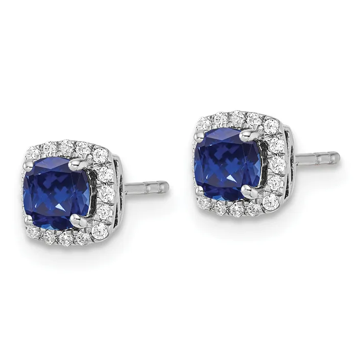 Goldia Earrings 10k White Gold 110 Ct Lab Grown Diamond VSSI G and Created Sapphire Square Halo Post Earrings