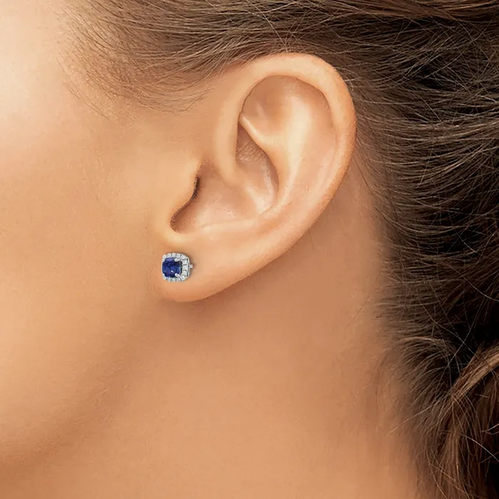 Goldia Earrings 10k White Gold 110 Ct Lab Grown Diamond VSSI G and Created Sapphire Square Halo Post Earrings