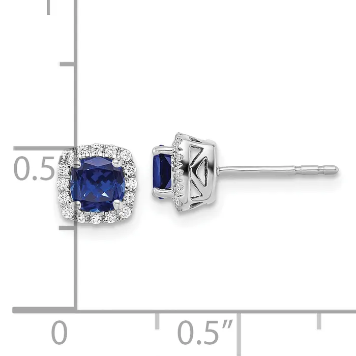 Goldia Earrings 10k White Gold 110 Ct Lab Grown Diamond VSSI G and Created Sapphire Square Halo Post Earrings
