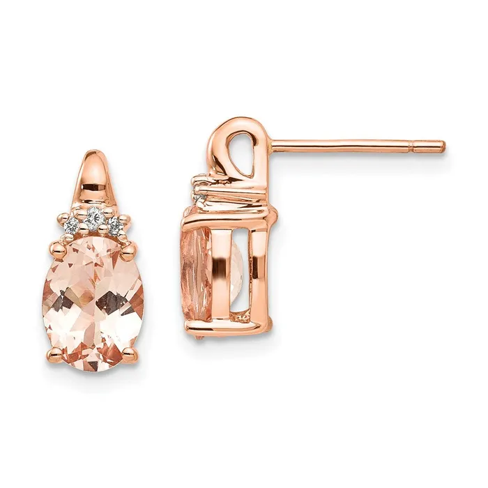 Goldia Earrings 14K Rose Gold Morganite and Real Diamond Post Earrings