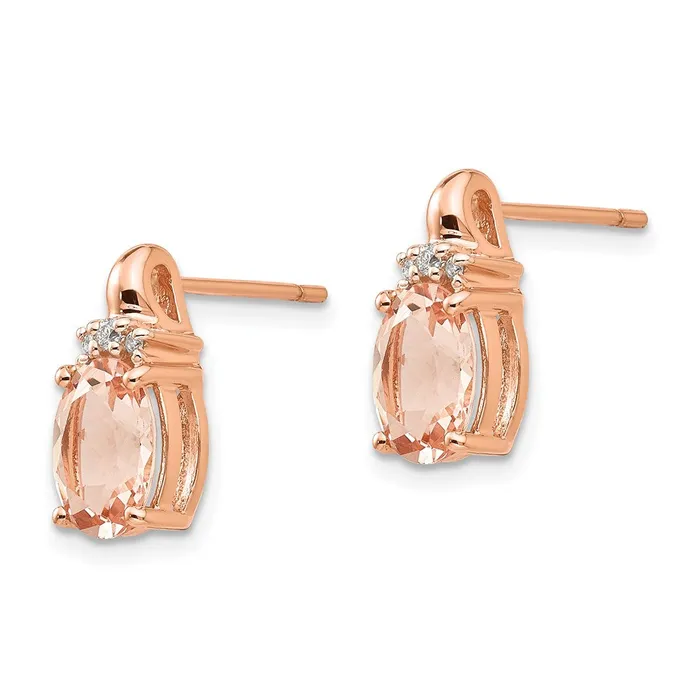 Goldia Earrings 14K Rose Gold Morganite and Real Diamond Post Earrings