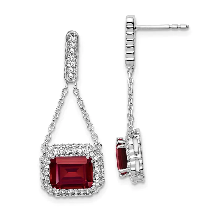 Goldia Earrings 14k White Gold Created Ruby and Real Diamond Dangle Earrings Goldia Earrings 14k White Gold Created Ruby and Real Diamond Dangle Earrings