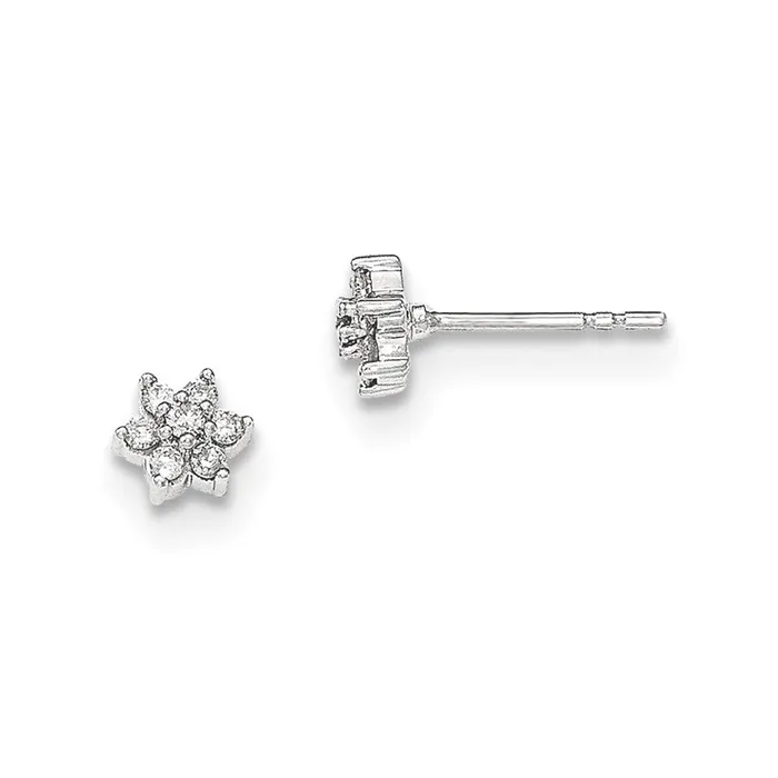 Goldia Earrings 14k White Gold Polished Flower Real Diamond Post Earrings Goldia Earrings 14k White Gold Polished Flower Real Diamond Post Earrings