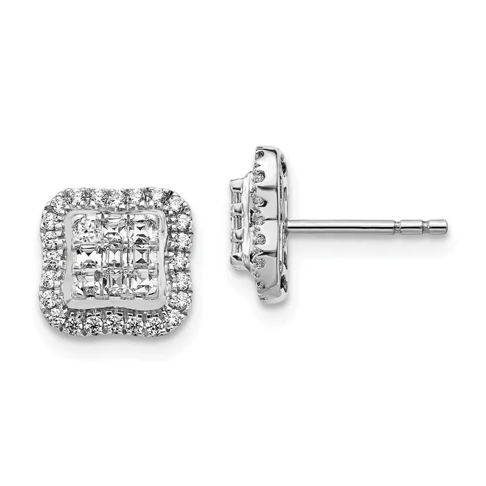 Goldia Earrings 14k White Gold Real Diamond Square Cluster Post Earrings Goldia Earrings 14k White Gold Real Diamond Square Cluster Post Earrings