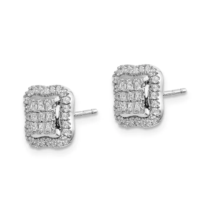 Goldia Earrings 14k White Gold Real Diamond Square Cluster Post Earrings