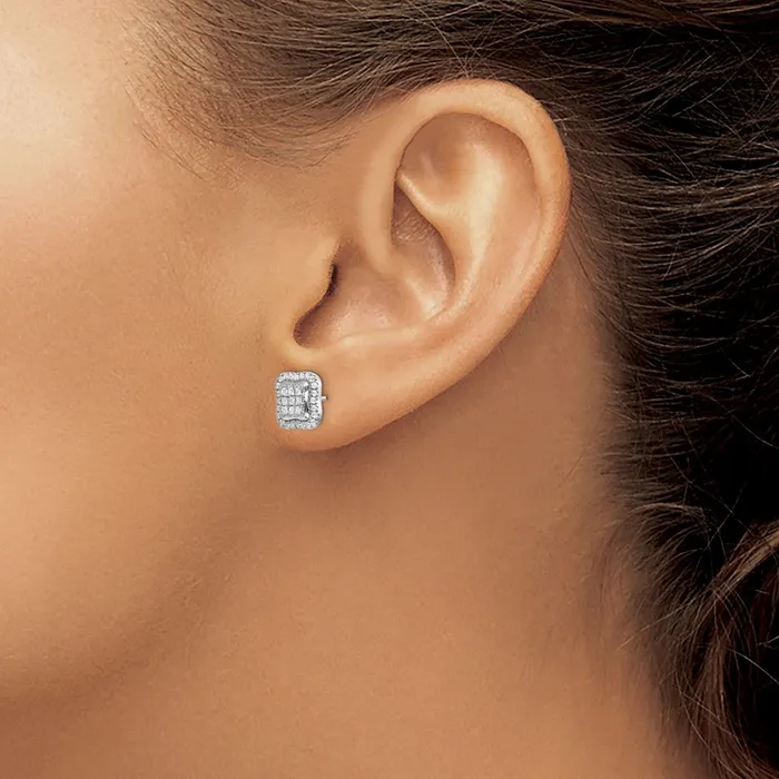 Goldia Earrings 14k White Gold Real Diamond Square Cluster Post Earrings