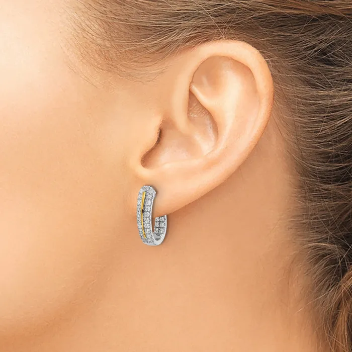 Goldia Earrings 14k White Gold TwoTone Lab Grown Diamond VSSI FGH In and Out JHoop Earrings