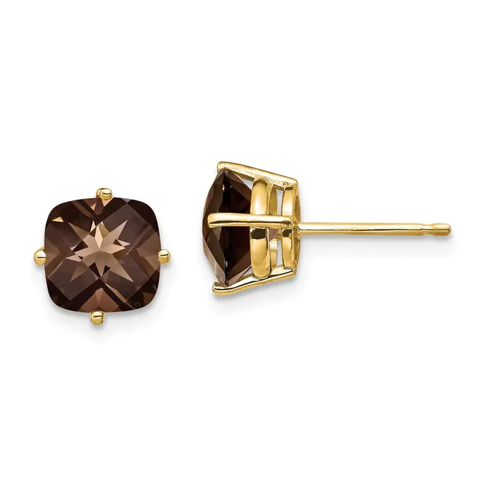 Goldia Earrings 14k Yellow Gold 7mm Cushion Smok Yellow Gold Quartz Earring