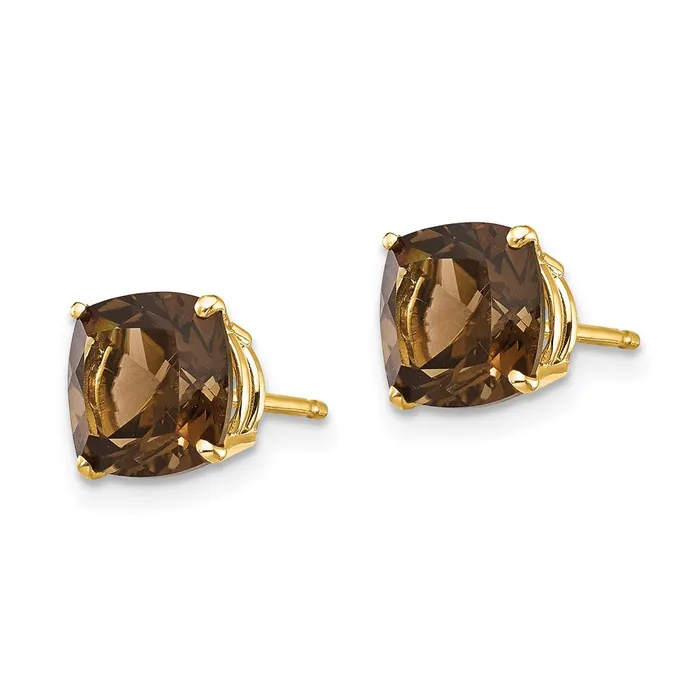 Goldia Earrings 14k Yellow Gold 7mm Cushion Smok Yellow Gold Quartz Earring