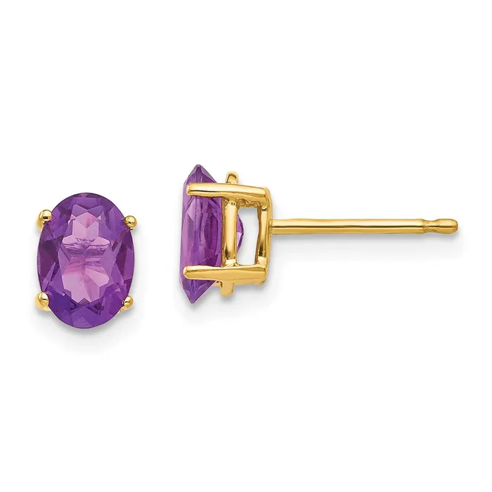 Goldia Earrings 14k Yellow Gold 7x5mm Oval Amethyst Earrings