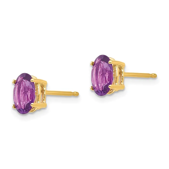 Goldia Earrings 14k Yellow Gold 7x5mm Oval Amethyst Earrings