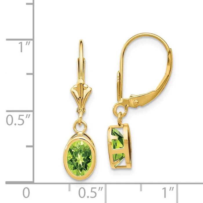 Goldia Earrings 14k Yellow Gold 7x5mm Oval Peridot Leverback Earrings
