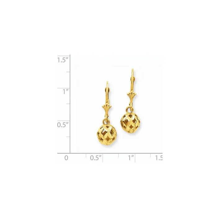 Goldia Earrings 14k Yellow Gold Diamondcut Filigree Ball Leverback Earrings