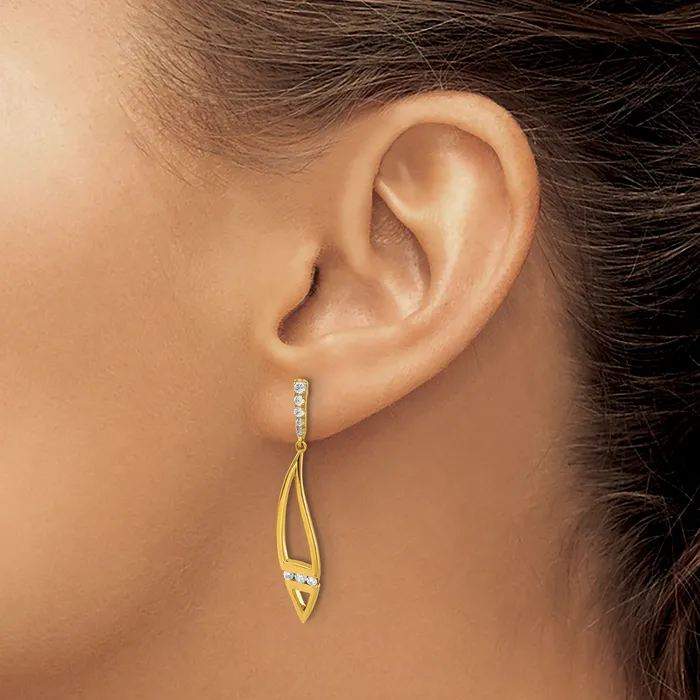 Goldia Earrings 14k Yellow Gold Lab Grown Diamond VSSI G Curved Post Dangle Earrings