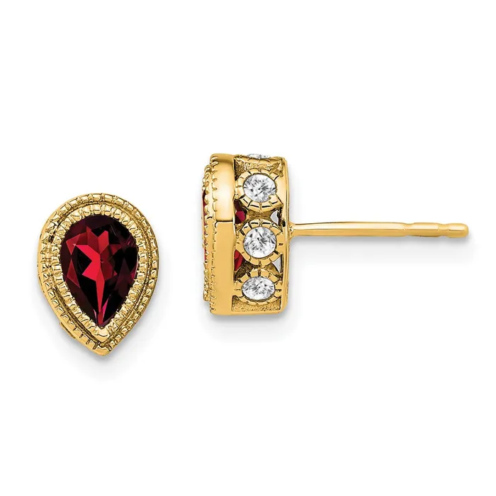Goldia Earrings 14k Yellow Gold Pear Garnet and Real Diamond Earrings