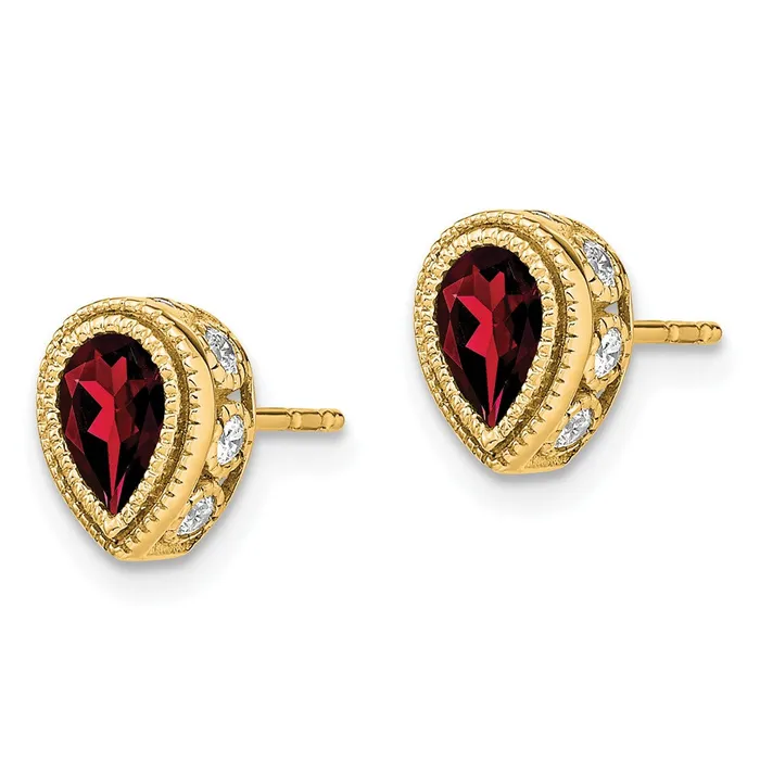 Goldia Earrings 14k Yellow Gold Pear Garnet and Real Diamond Earrings