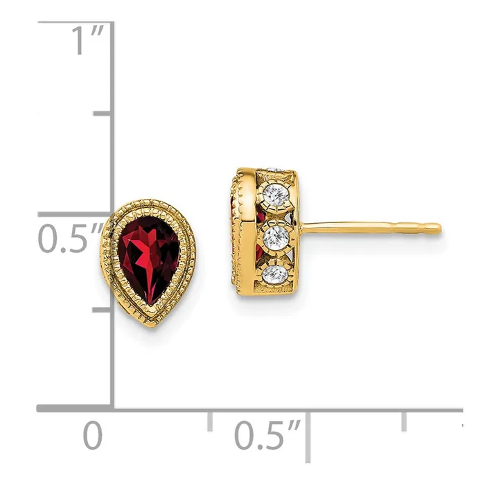 Goldia Earrings 14k Yellow Gold Pear Garnet and Real Diamond Earrings