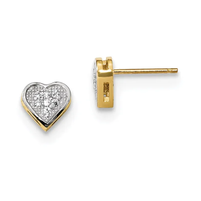 Goldia Earrings 14k Yellow u0026 Rhodium Gold Micro Pav CZ Heart Post Earrings Goldia Earrings 14k Yellow u0026 Rhodium Gold Micro Pav CZ Heart Post Earrings