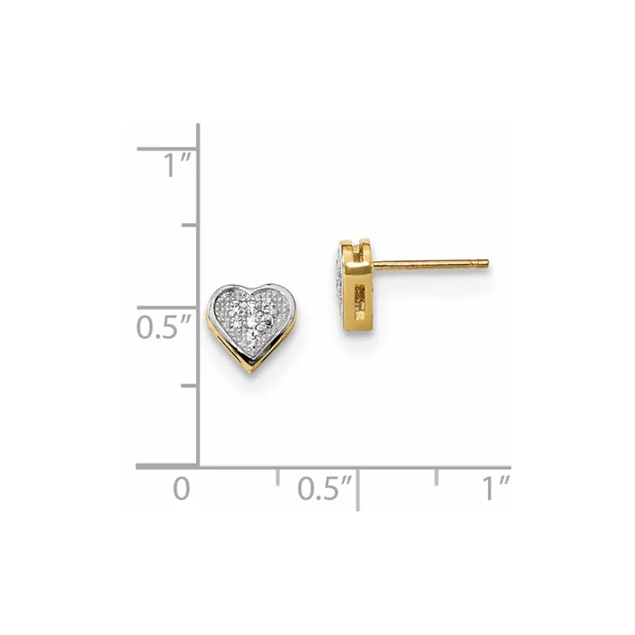 Goldia Earrings 14k Yellow u0026 Rhodium Gold Micro Pav CZ Heart Post Earrings