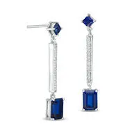 Goldia Earrings LabCreated Blue Sapphire and 01 CT TW Diamond Linear Drop Earrings in Sterling Silver Goldia Earrings LabCreated Blue Sapphire and 01 CT TW Diamond Linear Drop Earrings in Sterling Silver