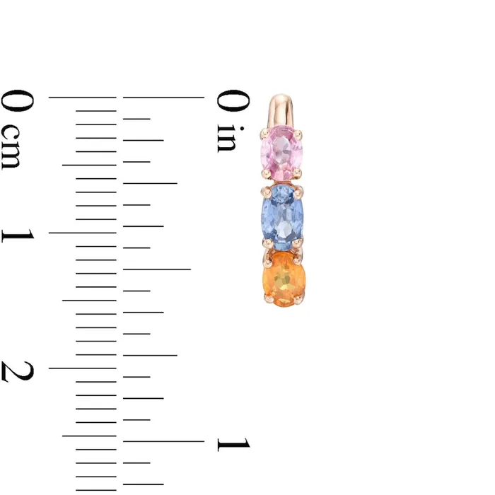 Goldia Earrings Oval MultiColor Sapphire Three Stone Curved Drop Earrings in 14K Rose Gold Goldia Earrings Oval MultiColor Sapphire Three Stone Curved Drop Earrings in 14K Rose Gold