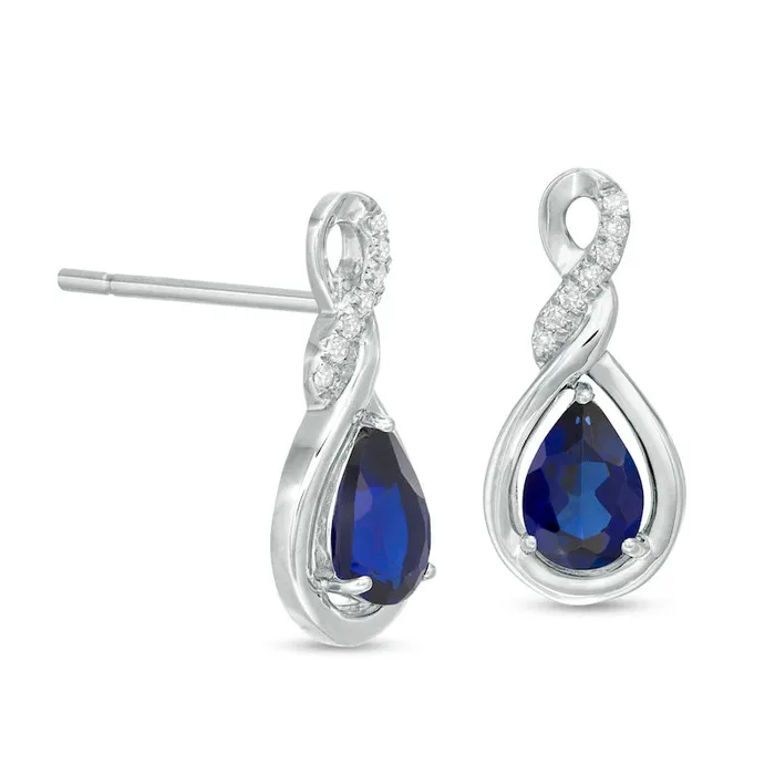 Goldia Earrings PearShaped LabCreated Blue Sapphire and 005 CT TW Diamond Cascading Teardrop Earrings in 10K White Gold