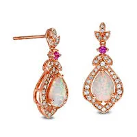 Goldia Earrings PearShaped LabCreated Opal Pink and White Sapphire Lotus Drop Earrings in Sterling Silver with 14K Rose Gold Plate Goldia Earrings PearShaped LabCreated Opal Pink and White Sapphire Lotus Drop Earrings in Sterling Silver with 14K Rose Gold Plate