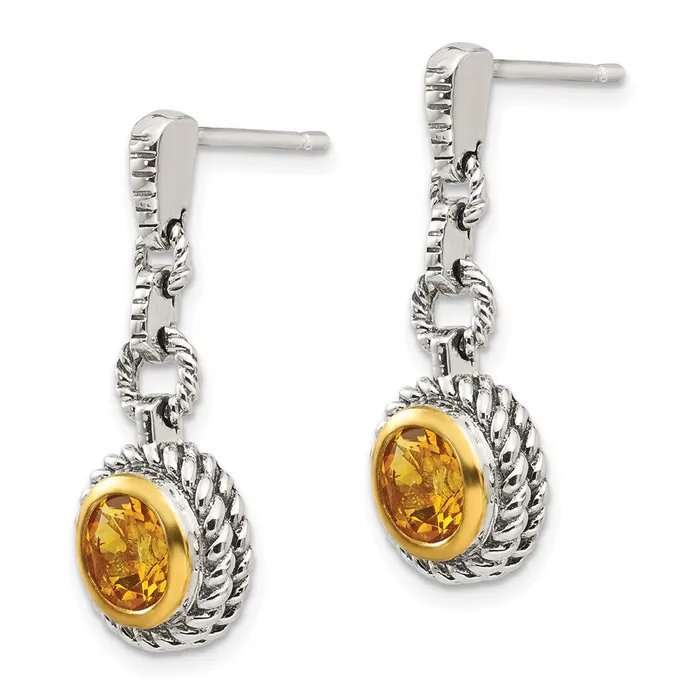 Goldia Earrings Shey Couture Sterling Silver Goldtone Flash Goldplated Antiqued Round Bezel Citrine Post Dangle Earrings