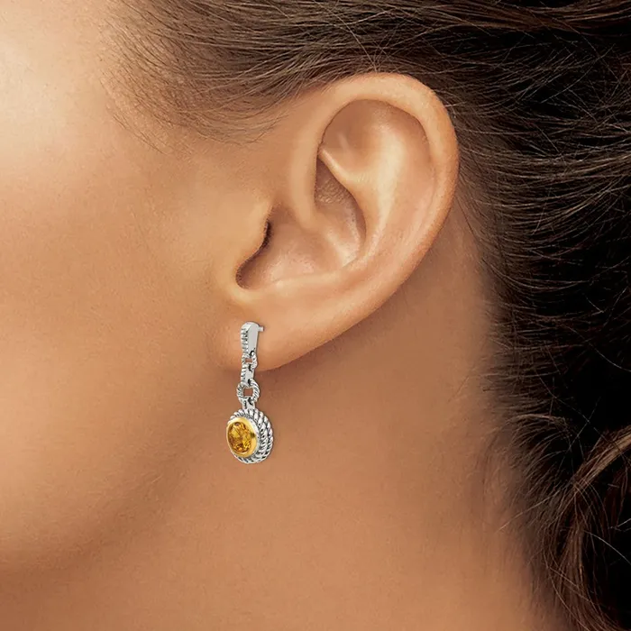 Goldia Earrings Shey Couture Sterling Silver Goldtone Flash Goldplated Antiqued Round Bezel Citrine Post Dangle Earrings