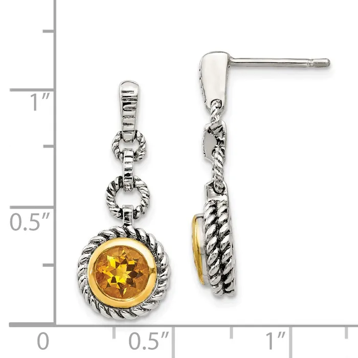 Goldia Earrings Shey Couture Sterling Silver Goldtone Flash Goldplated Antiqued Round Bezel Citrine Post Dangle Earrings
