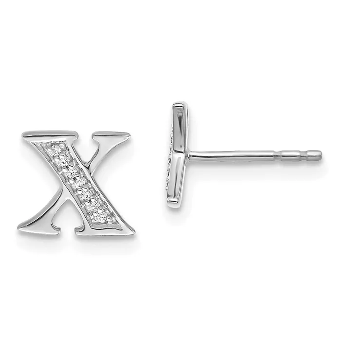 Goldia Earrings Solid 14k White Gold Simulated CZ Initial X Earrings