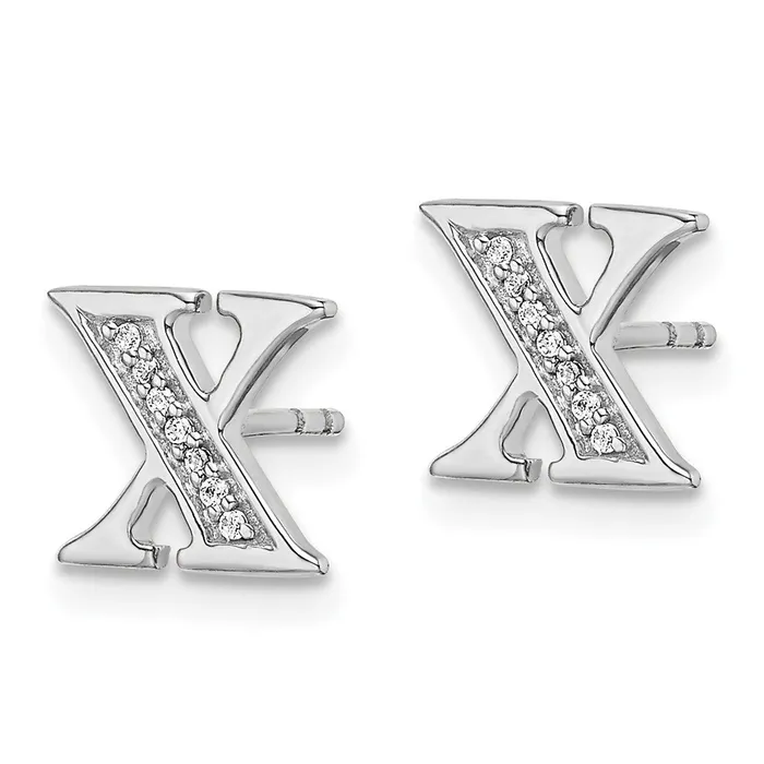 Goldia Earrings Solid 14k White Gold Simulated CZ Initial X Earrings