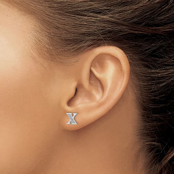 Goldia Earrings Solid 14k White Gold Simulated CZ Initial X Earrings