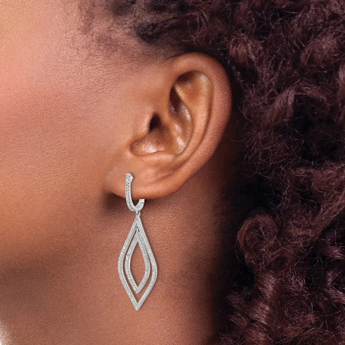 Goldia Earrings Solid 14k White Gold Simulated CZ Teardrop Hinged Dangle Earrings Goldia Earrings Solid 14k White Gold Simulated CZ Teardrop Hinged Dangle Earrings