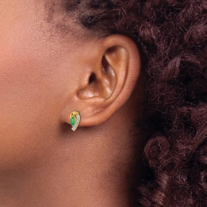 Goldia Earrings Solid 14k Yellow Gold 120Ct Simulated CZ and Emerald Earrings
