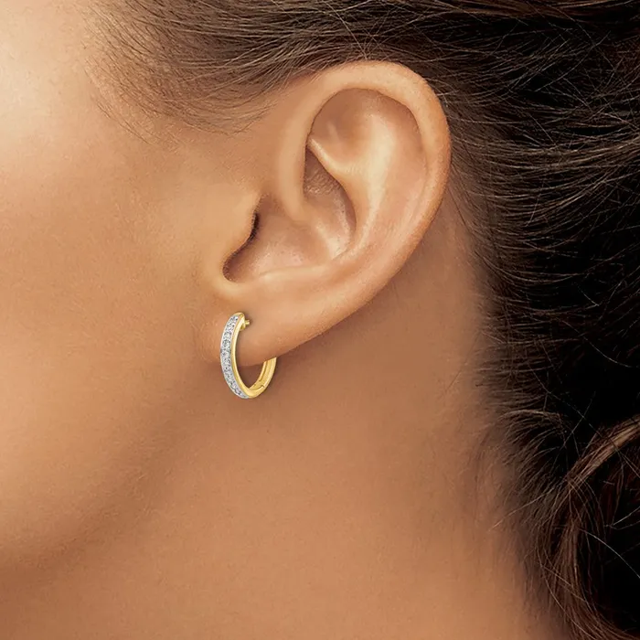 Goldia Earrings Solid 14k Yellow Gold Simulated CZ Complete Hinged Hoop Earrings