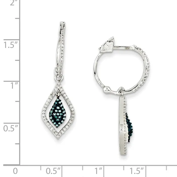 Goldia Earrings Sterling Silver Blue and White Diamond Hinged Hoop Earrings