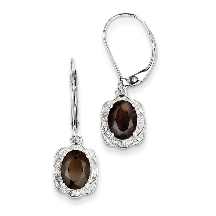 Goldia Earrings Sterling Silver Diamond Smoky Quartz Earrings
