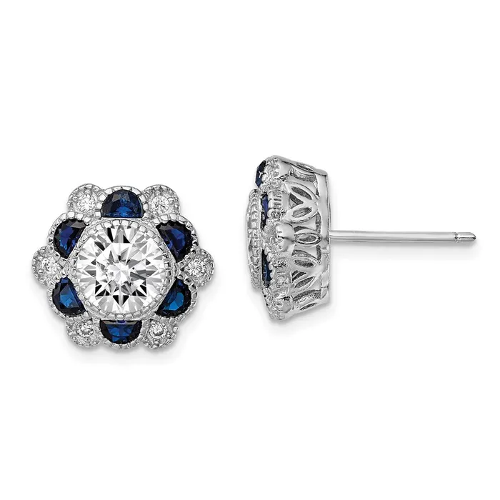 Goldia Earrings Sterling Silver Rhodiumplated Blue Spinel and CZ Flower Post Earrings Goldia Earrings Sterling Silver Rhodiumplated Blue Spinel and CZ Flower Post Earrings