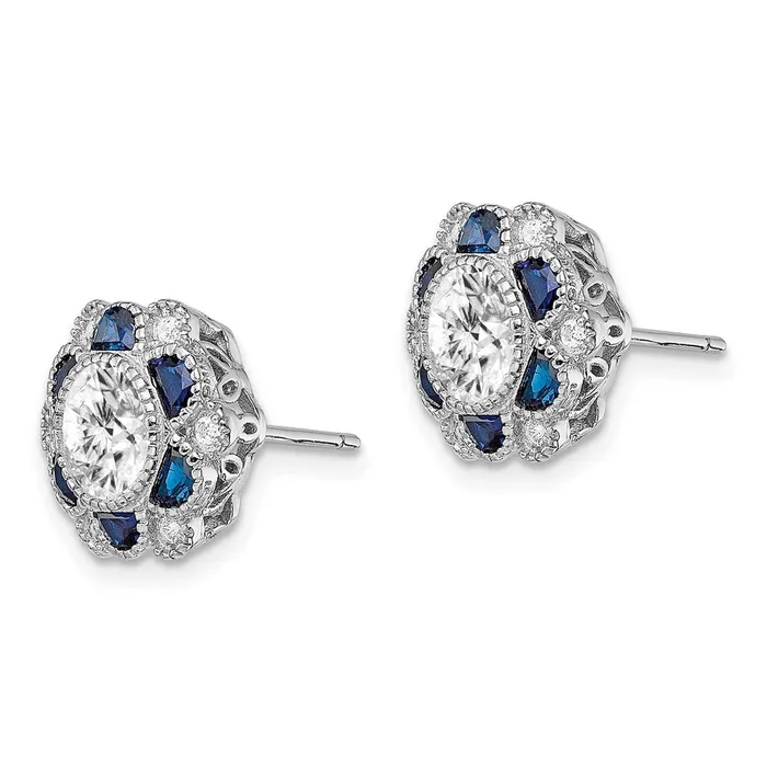 Goldia Earrings Sterling Silver Rhodiumplated Blue Spinel and CZ Flower Post Earrings