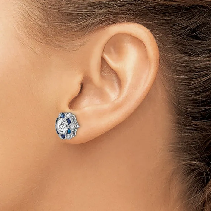 Goldia Earrings Sterling Silver Rhodiumplated Blue Spinel and CZ Flower Post Earrings