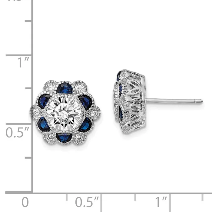 Goldia Earrings Sterling Silver Rhodiumplated Blue Spinel and CZ Flower Post Earrings