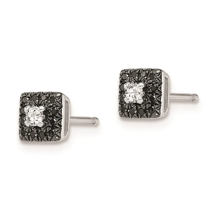 Goldia Earrings White Night Sterling Silver Rhodiumplated Black and White Diamond Square Stud Post Earrings